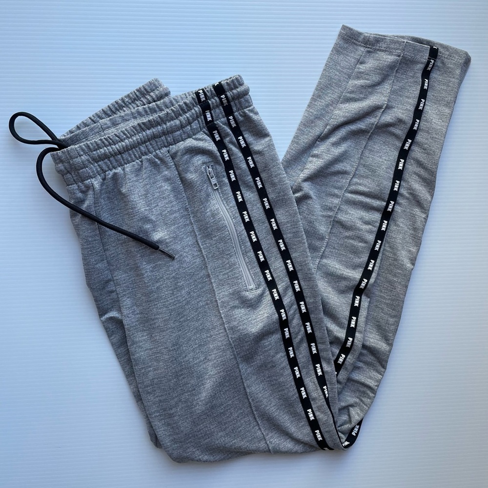 PINK Grey w/black pinstripe Legging/Joggers, Zipper Pockets & Ankle, Size Small